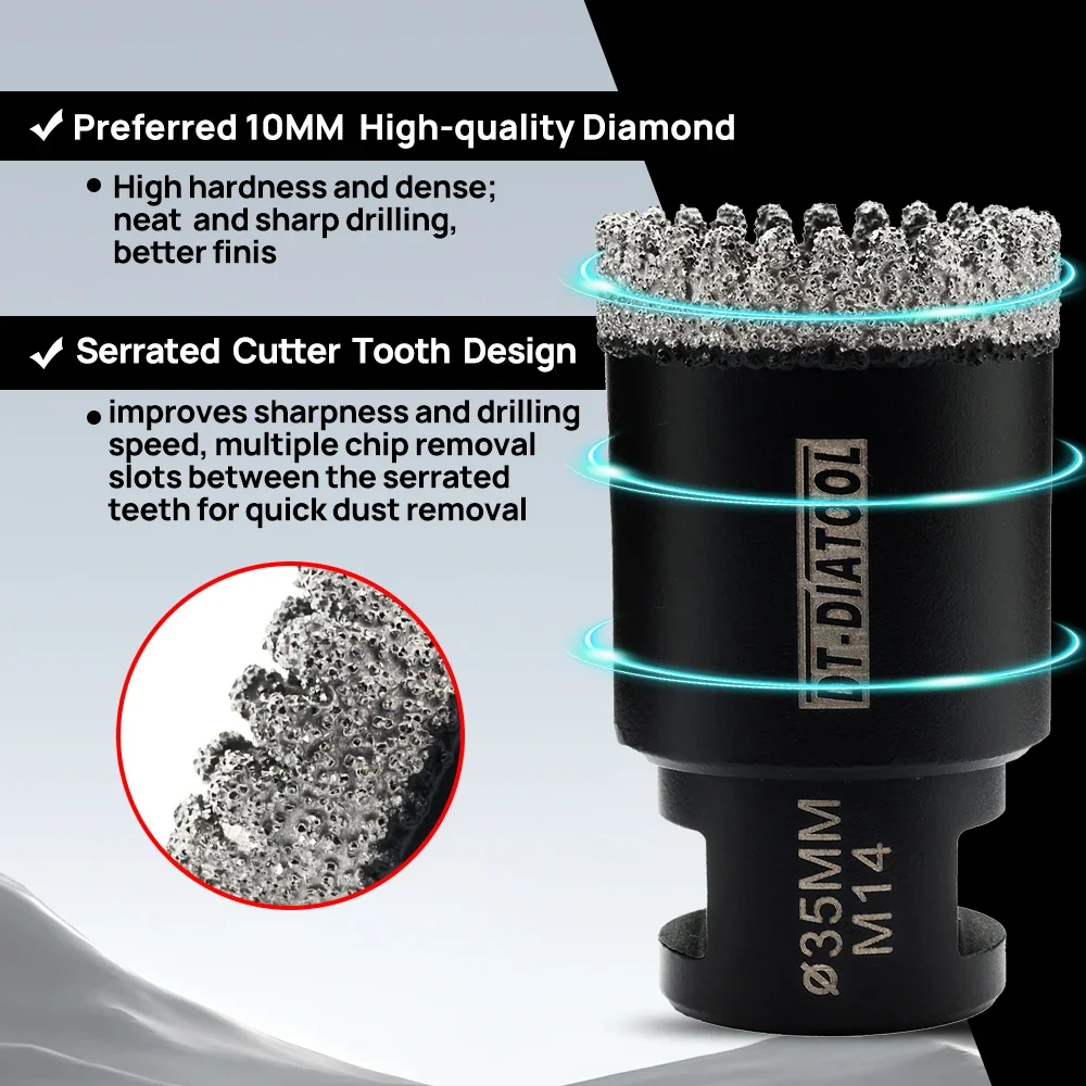 DIATOOL 1pc/2pcs Diamond Drilling Core Bit Serrated Drill Hole Saw Drill for Tile Granite Marble Ceramic Tile Crown M14 Thread