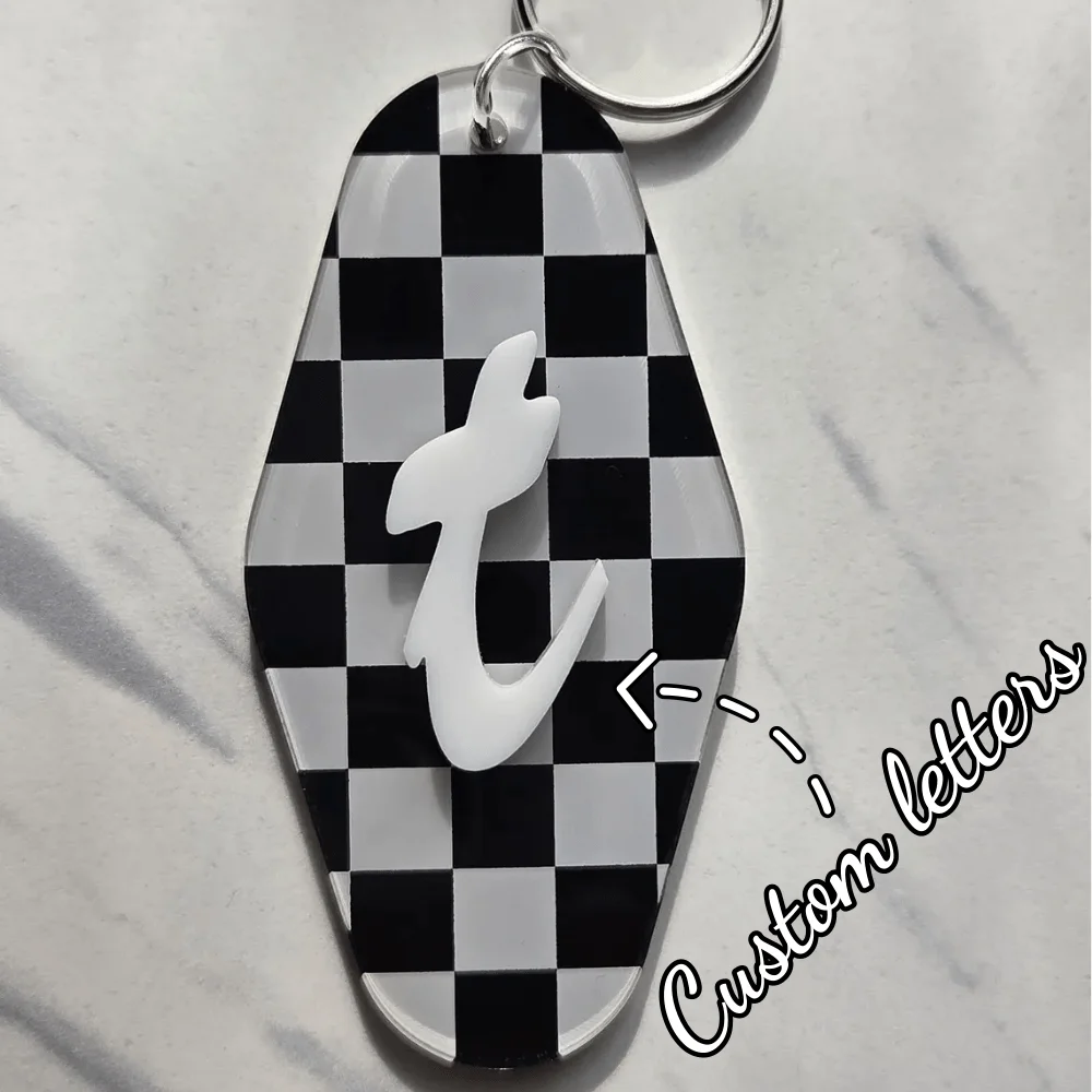 Custom Name Keychain Personalized Checkered Black White Plaid Double-Layer Acrylic Keychain Party Travel Gift Custom Keychain