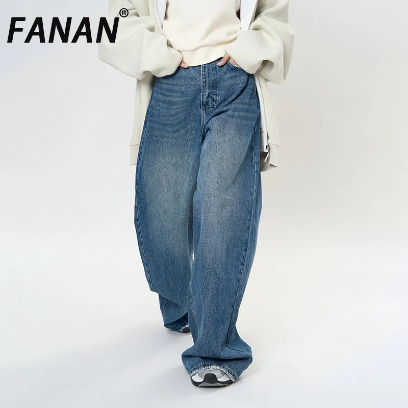 

FANAN Fashion Washed Jeans For Women High Waist Wide Leg Denim Pants Fashion Streetwear Trousers Female Clothing 2025 New