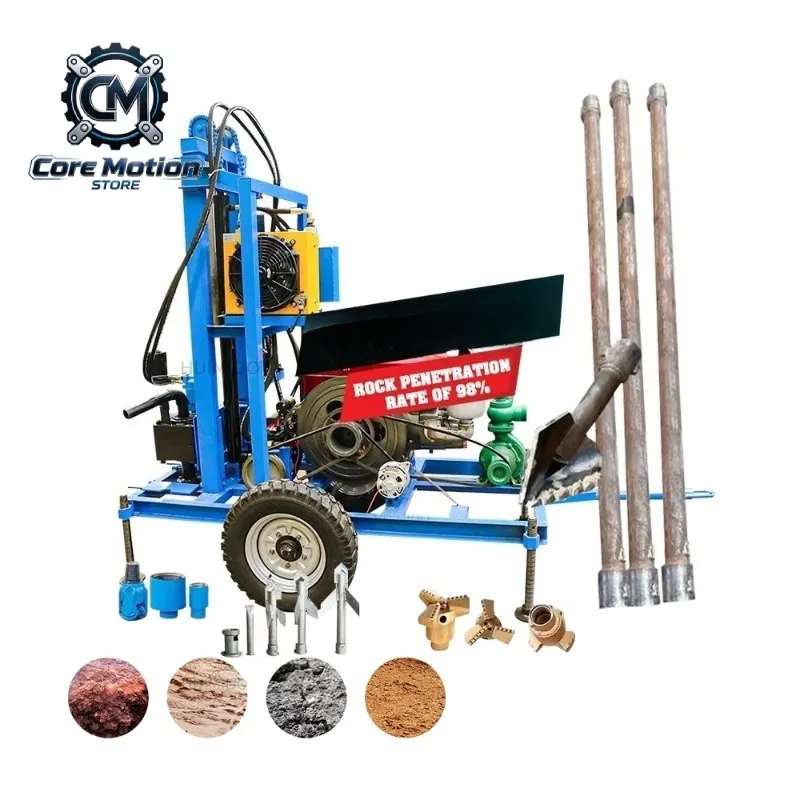 Well Drilling Rig Machine 22HP 25hp Petrol Diesel Mini Rotary Water Well Drilling Rigs 150M 100M Mini Borehole Drilling Rig