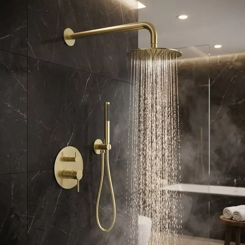 SUS316 Hotel Round Bath Shower Mixer Set Wall Embedded Stainless Steel Rain Shower Faucet Set Wall Mounted Shower Mixer Set