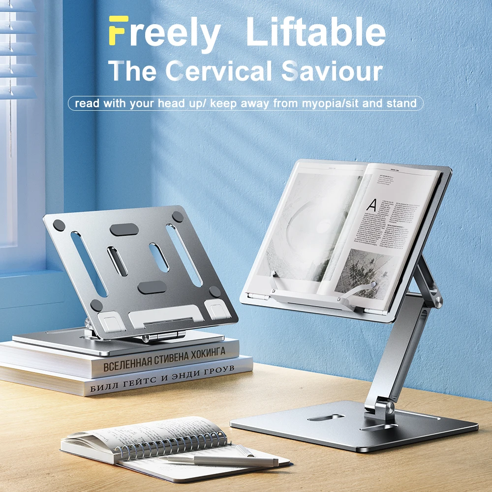 

Oatsbasf Aluminum Laptop Stand Free Lift Height Multi-Angle Adjustable Reading Stand with Foldable Base Notebook Desktop Stand