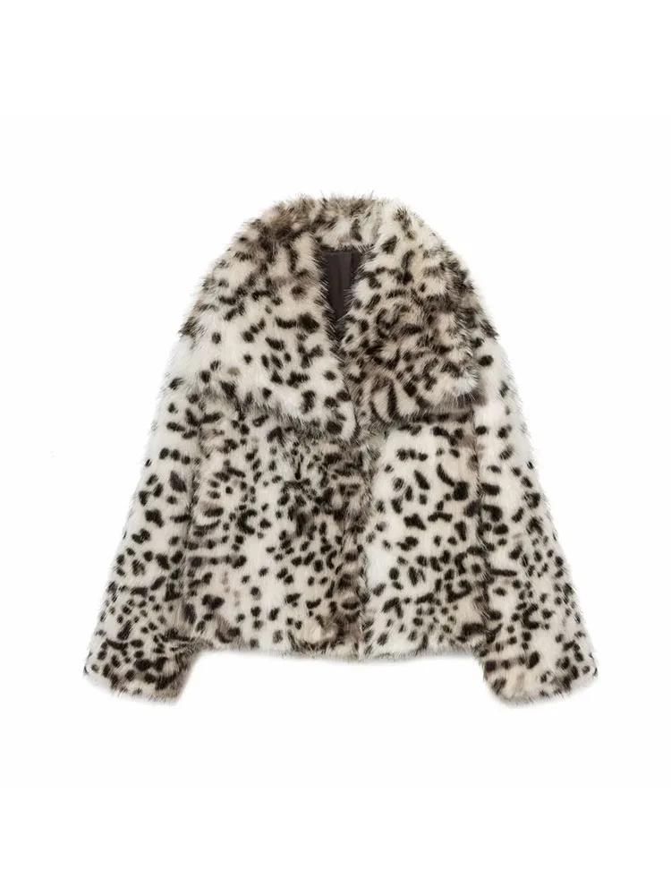 

Women Autumn Winter New Leopard Print Faux Fur Jacket for Women Winter Thermal Outerwear Chic Long Sleeve Lady Loose Warm Coat