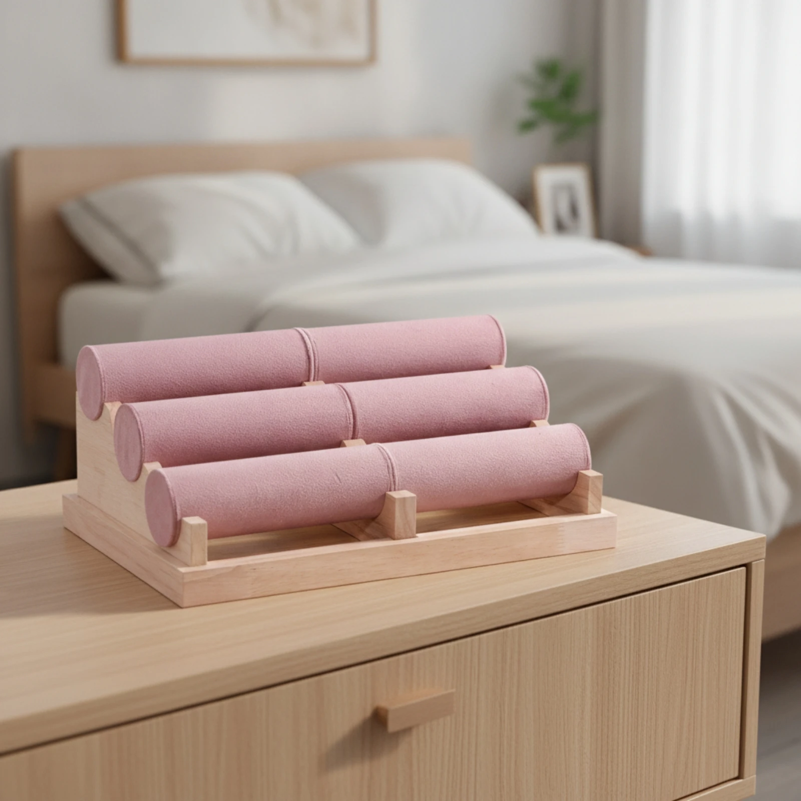 Jewelry Display Stand with Padded Surface Long-Lasting Tabletop Jewelry Holder Wooden Display Rack Stylish Organizer Simple