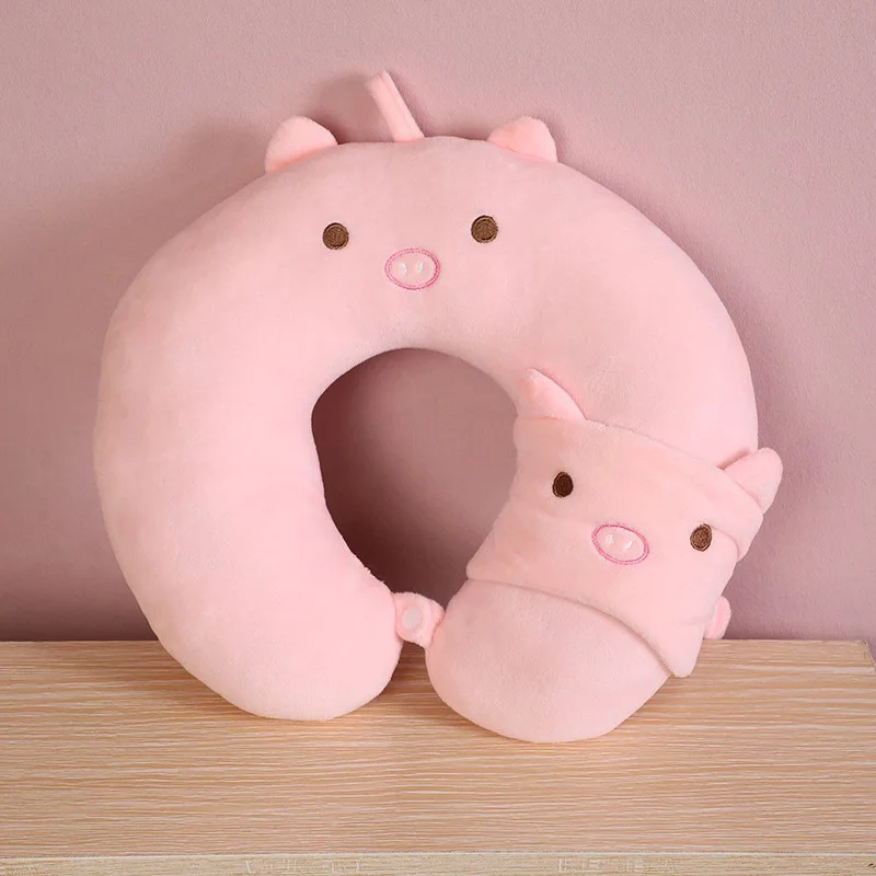 Cartoon Animal U Shape Neck Pillow with Eye Mask Travel Set Soft Comfortable for Kids