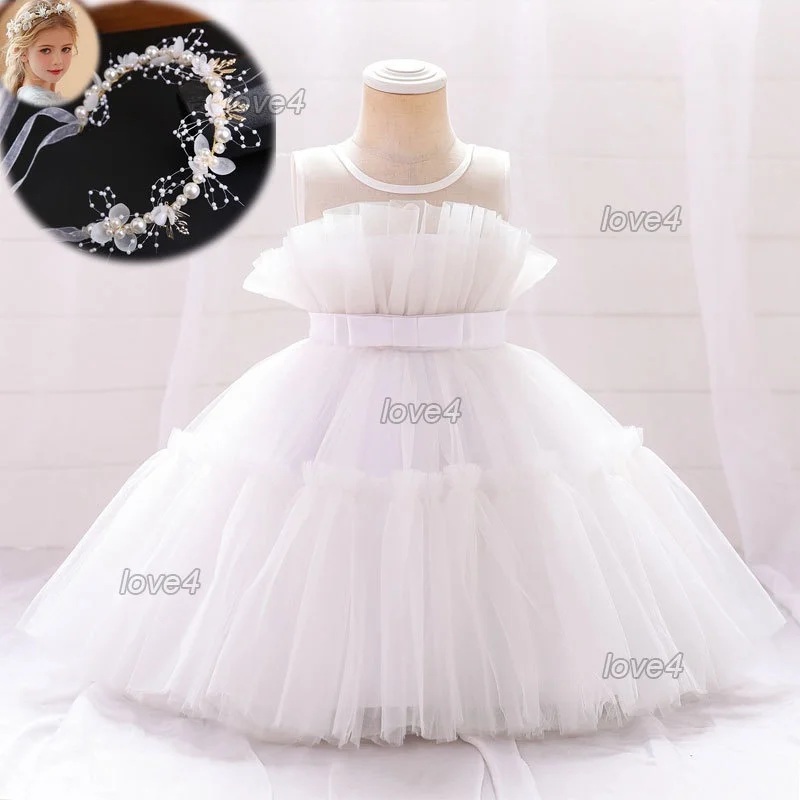 Baby Dress for Girls 6M-5Y White Christening Dress Lace Puffy Princess Dresses Kids Girls Birthday Outfit Wedding Ball Gown