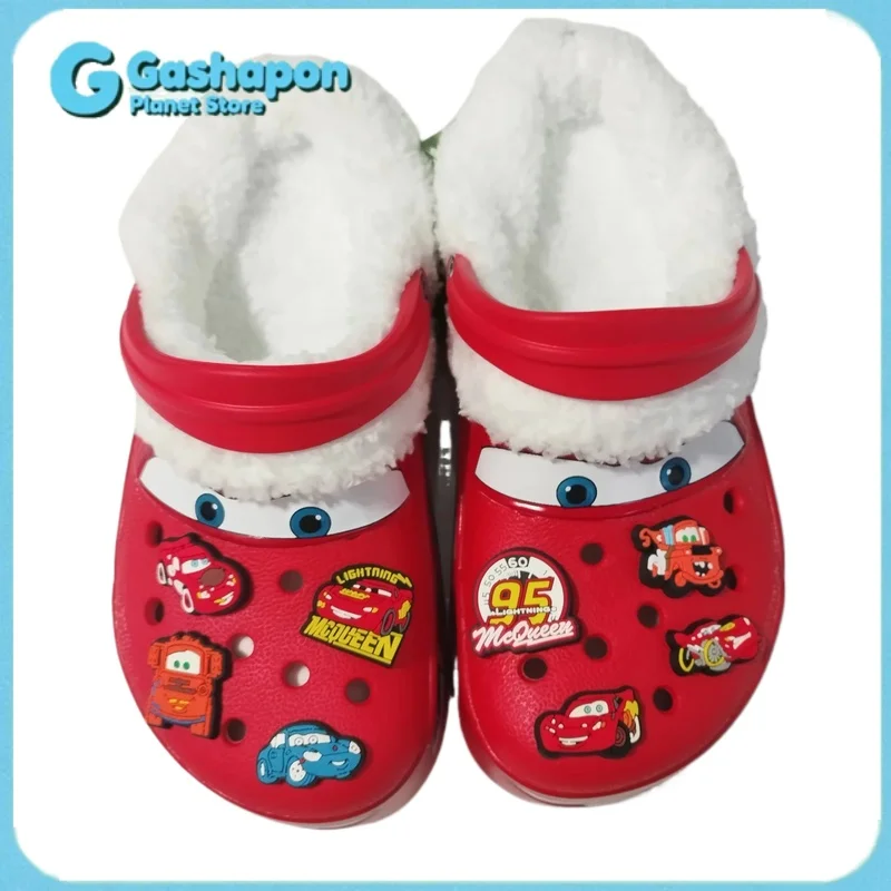 

Disney Pixar Cars Lightning McQueen Kids Plush Slippers Waterproof Outdoor Winter Shoes with Flower Decor Gift for Boys