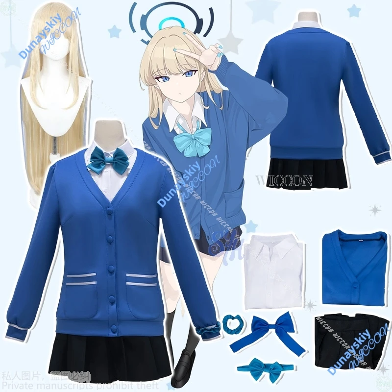 

Синий архив Game Asuma Toki Косплей JK Kawaii Jirai Kei Девушки с длинными рукавами Темно-синее вязаное платье-свитер Лолита Хэллоуин