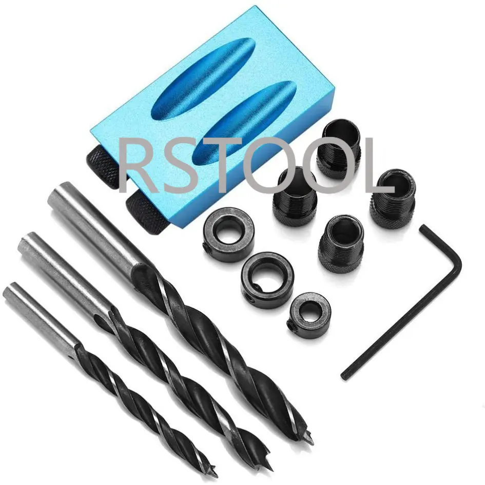 Woodworking Tools Pocket Oblique Hole Screw Jig Locator Drill Bits 15 Degree Angle Drill Guide Set Hole Puncher Carpentry Tools