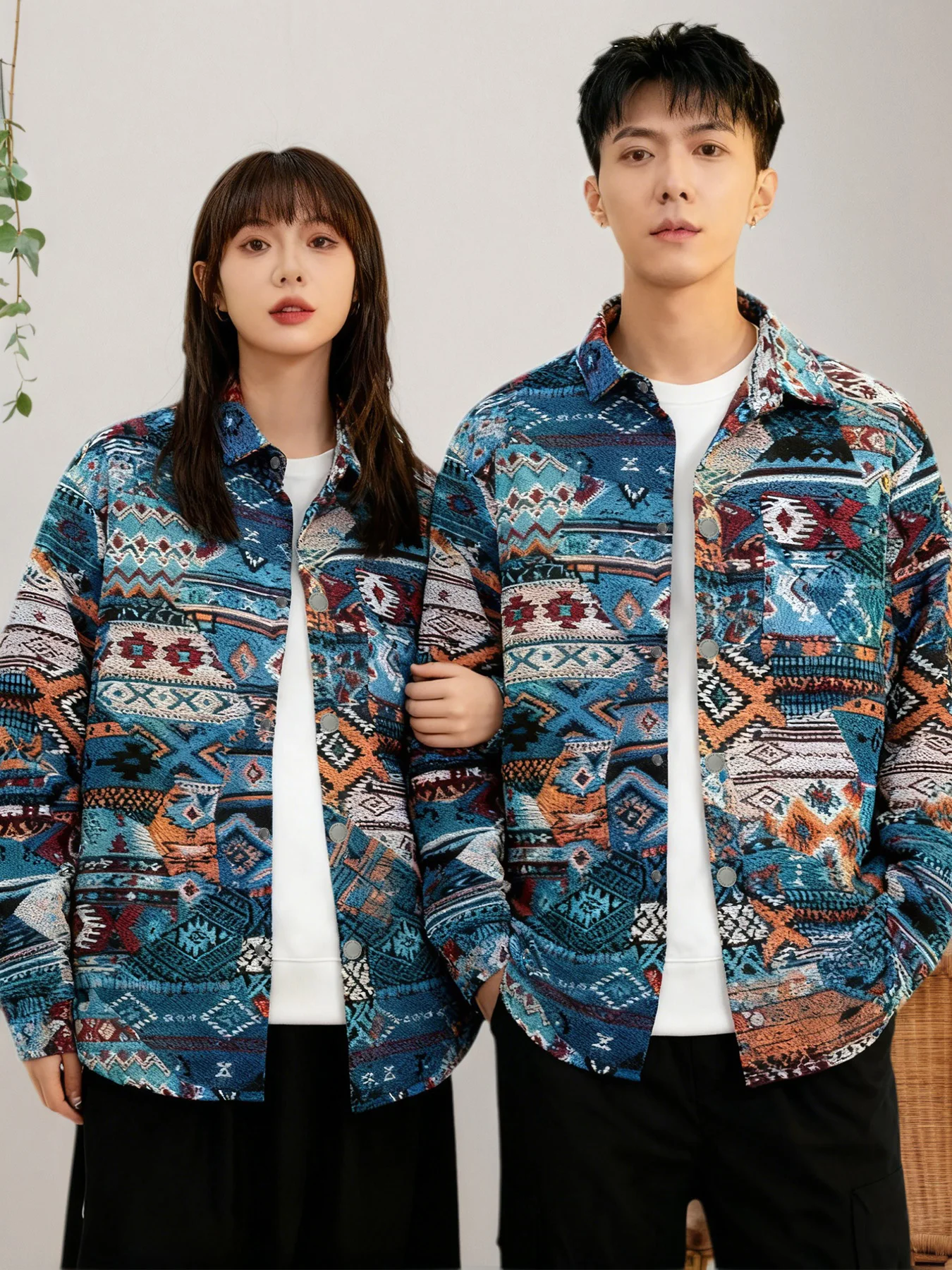 

Men's American Retro Ethnic Pattern Jacquard Jacket, Long Sleeve, Spring and Autumn Retro Ethnic Casual Jacket