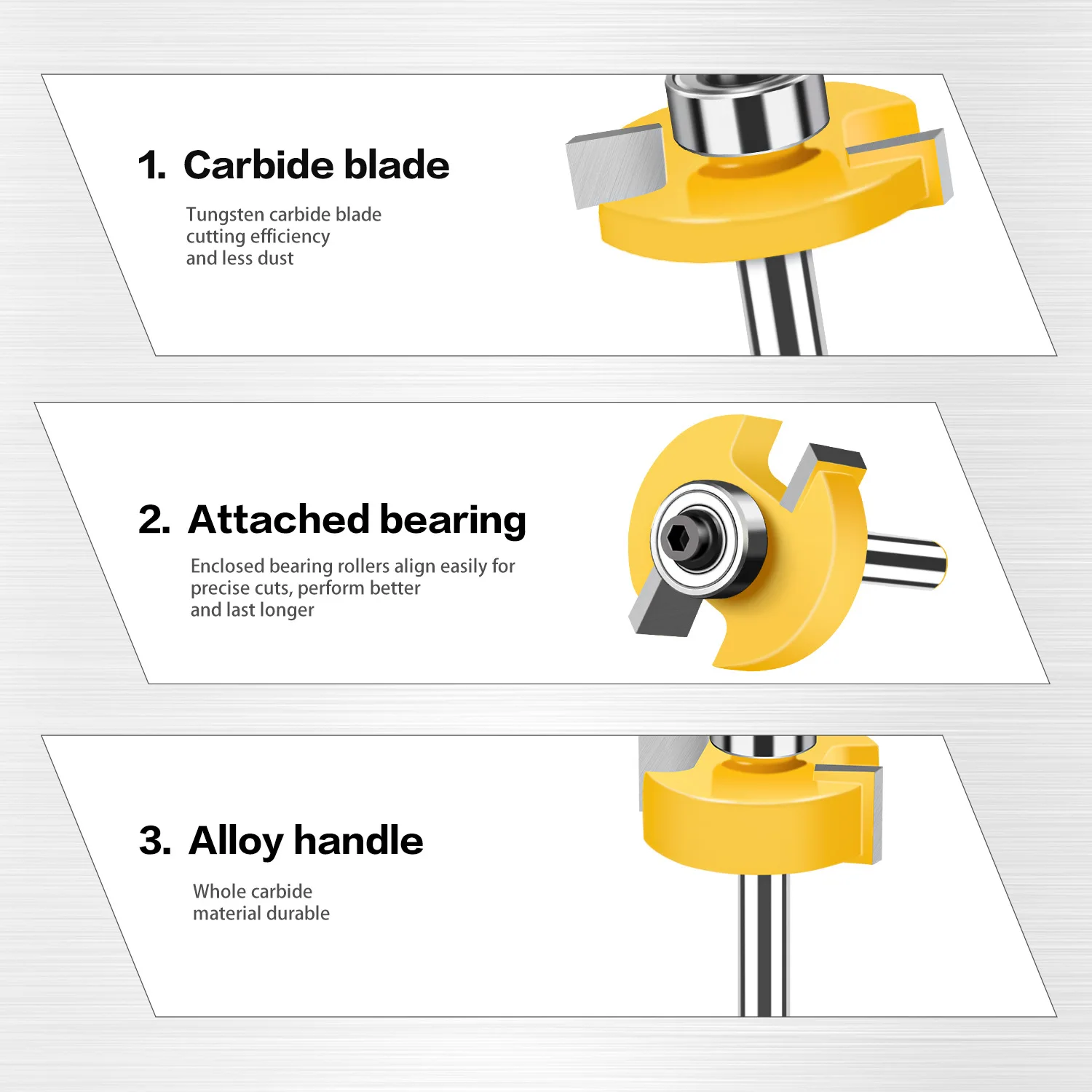 8mm Shank T-Slot Rabbet Router Bit T-Track Slotting Bit Milling Cutter with 10 Bearings Set Multiple Depths Woodworking Tool