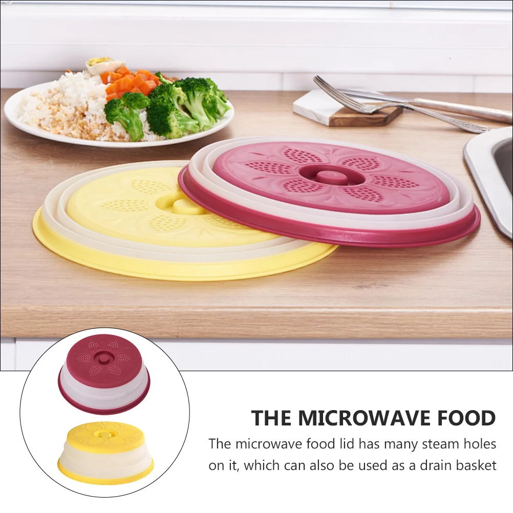 

2pcs Microwave Food Anti-Splatter Fresh Keeping Cover Foldable Drain Basket For Fruits Vegetables Kitchen Supplies Household