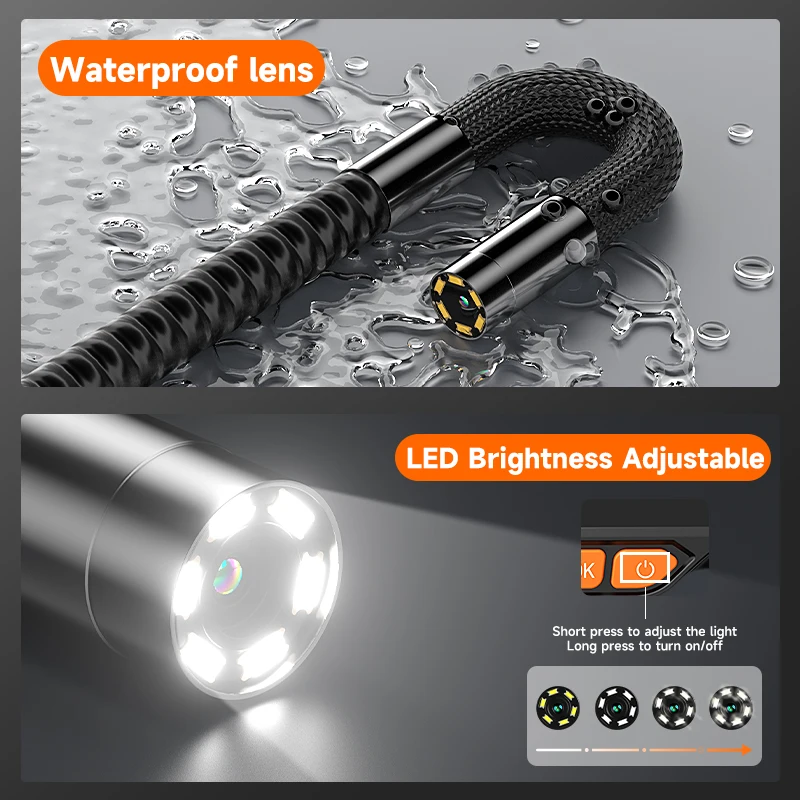 4-Way Articulating Endoscope Joystick 5’’ Screen All Way 360° Rotation Steering Camera Car Inspection Borescope Battery Optional