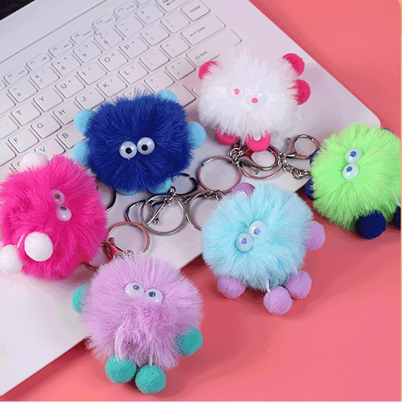 8*9CM New Kawaii Elf Bola de Cabelo Bonito Dos Desenhos Animados Chaveiro Charme Schoolbag Charm Bag Charm Children's Girl Birthday Gift