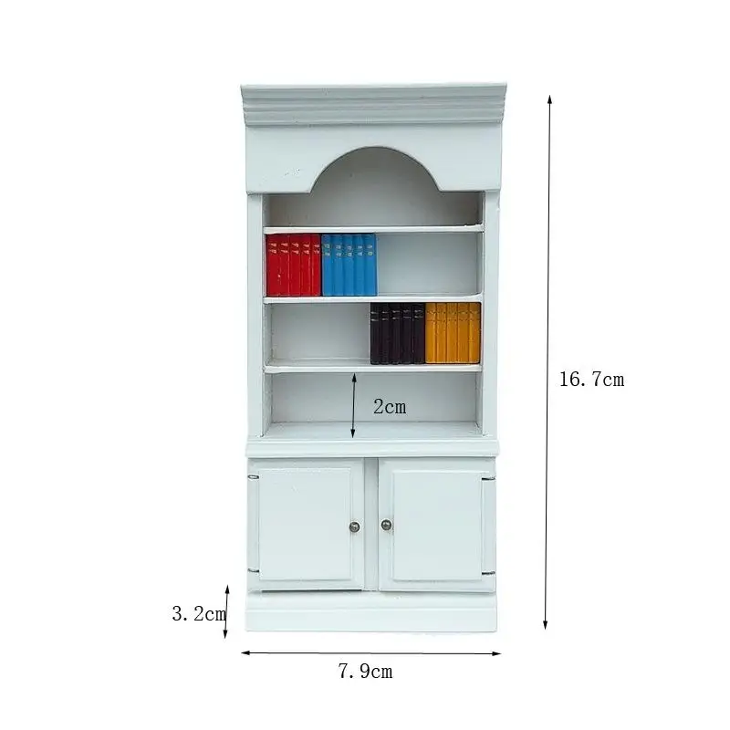 1Pc 인형 집 미니어처 흰색 나무 책장 다채로운 책 미니 시뮬레이션 인형 집 가구 장식 모델 장식품 장난감