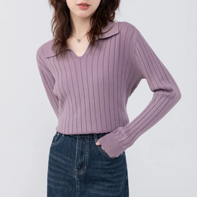 

Spring Autumn Long Sleeve Knitted Shirt Women Pullover Sweater Tops Female V-neck Elastic Skinny Knit Bottoming Shirts Knitwear
