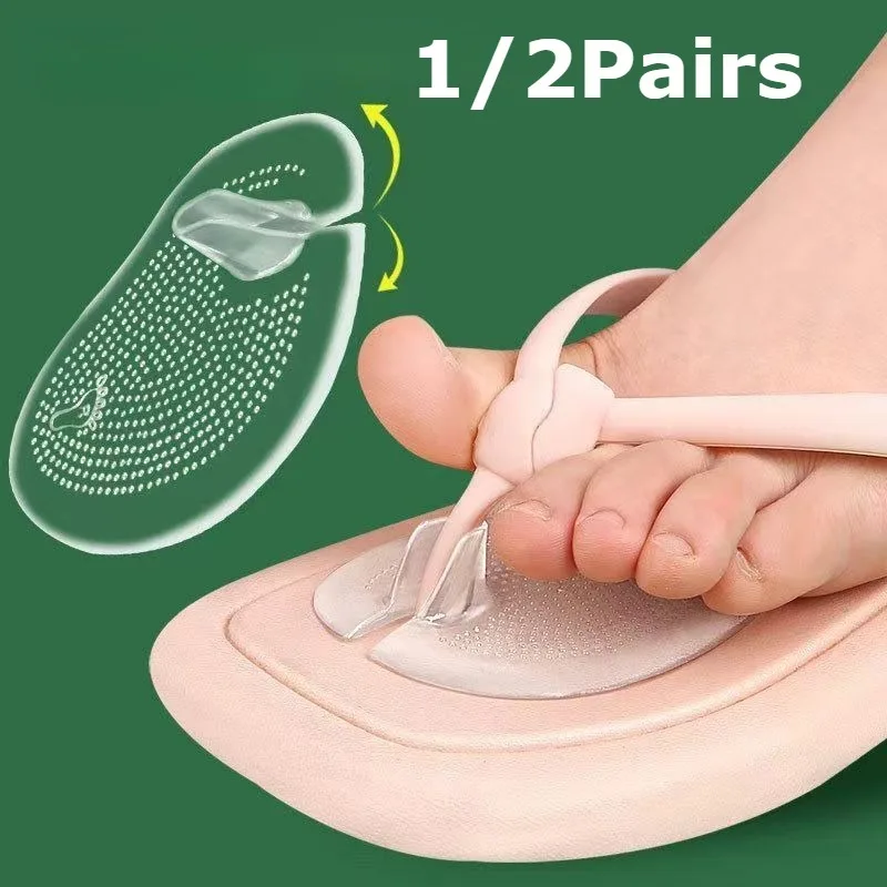 2/4PCS Silicone Slipper Forefoot Pads Flip Flop Inserts Massage Gel Cushioning Non Slip Shock Absorbing Toe Separator Cushion
