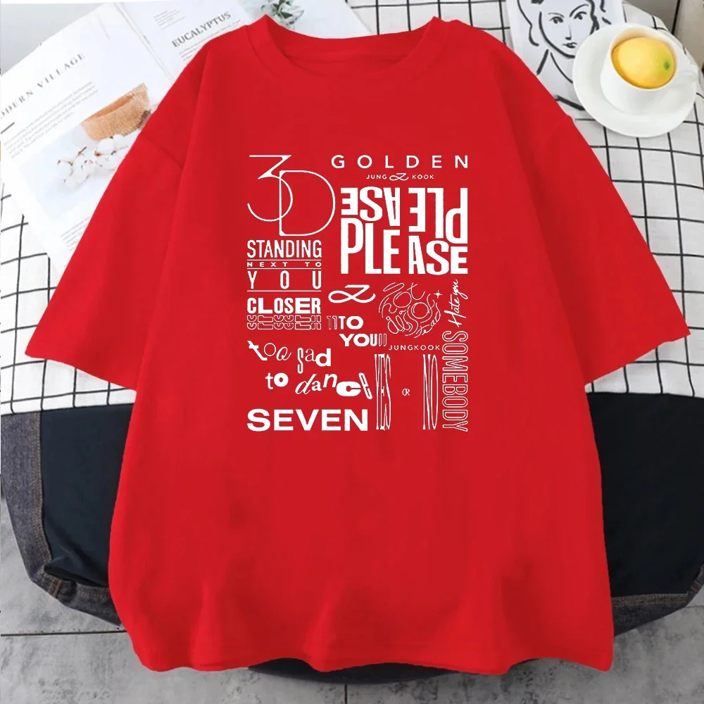 JungKook Golden T-shirt Harajuku Standing Next To You Short Sleeved Unisex Retro Seven Piece Pullover Sports T-shirt South Korea