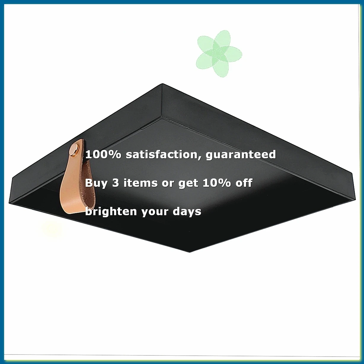 Square PU Leather Serving Tray Decorative Dish Cosmetics Sundries Desktop Storage Plate with Handle(Black)