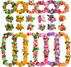 Hawaiian Colorful Wreath Necklace 4 Piece Set Petal Head Ring Bracelet Performance Props Happy Tropical Hawaii Party Decor