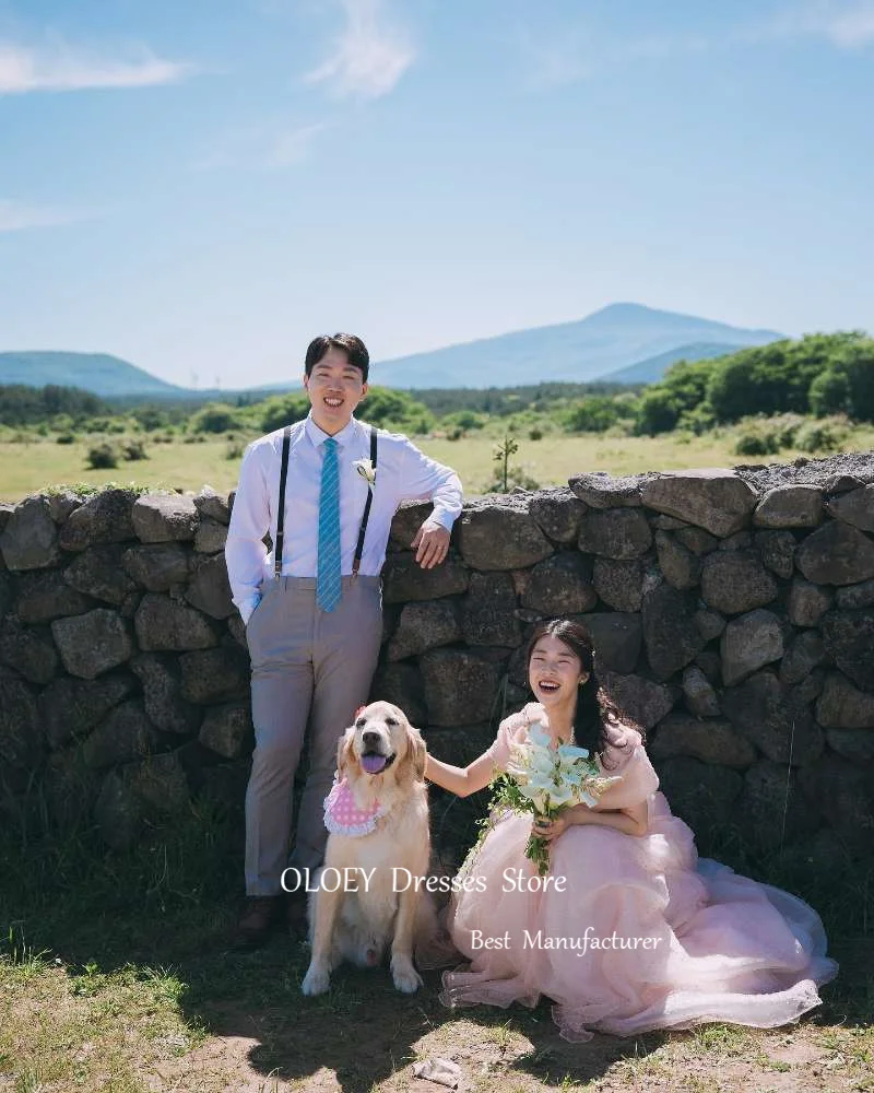 OLOEY-Vestidos de Noche de princesa rosa para bebé, trajes de fiesta de graduación con hombros descubiertos de tul punteado, sesión de fotos de boda de Corea, fiesta Formal de jardín