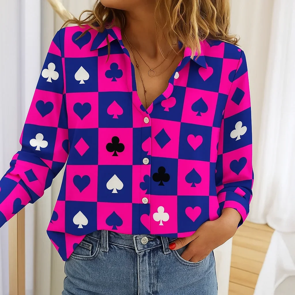 المرأة بوكر نمط طويلة الأكمام س الرقبة قميص موضة جديدة شخصية بلوزة عادية الخريف الشتاء قميص الإناث بلايز الربيع