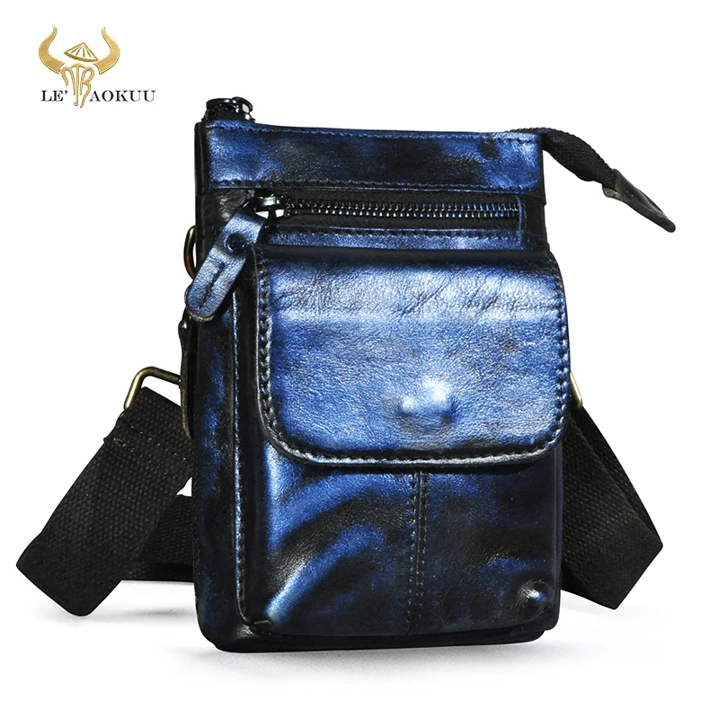 Oil Wax Leather Male Travel Design Mini Shoulder Messenger Cross-body bag Fanny Belt Waist bag Travel Small Pouch For Men 611-18