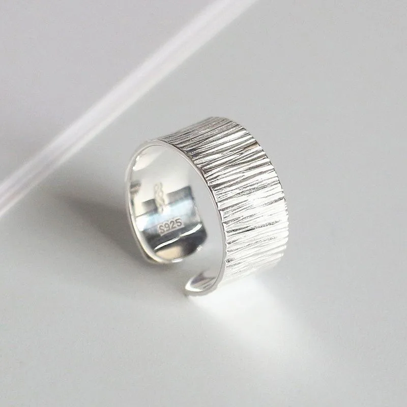 Anillos de plata de ley 925 para mujeres y hombres, joyería fina, anillo ajustable de tira ancha abierta para fiesta, regalo de cumpleaños
