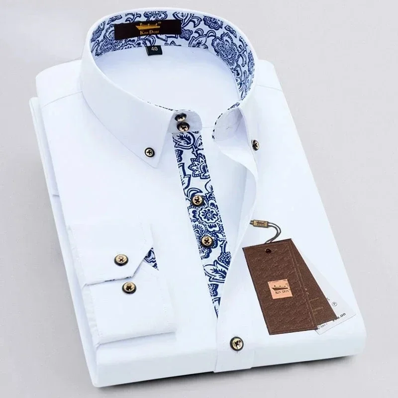 Men\'s Cotton Shirt Formal Business Collar Dress Shirts Long sleeve Spring Autumn Casual Wear Slim Fit Social Black Blue White