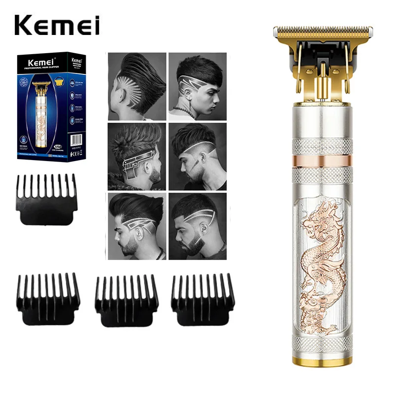 Kemei Vintage T9 0MM Electric Cordless Hair Cutting Machine Professional Hair Barber Trimmer Men Clipper Shaver Beard Lighter