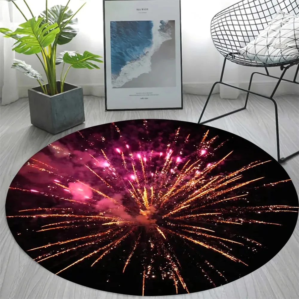 Fireworks pattern round carpet living room bedroom sponge non-slip floor mat home decoration bathroom absorbent floor mat