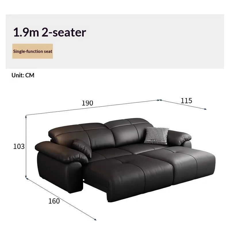 #Black Genuine Leather Electric Sofa Bed Multifunctional Adjustable Straight Design For Italian Style Small Apartment Home