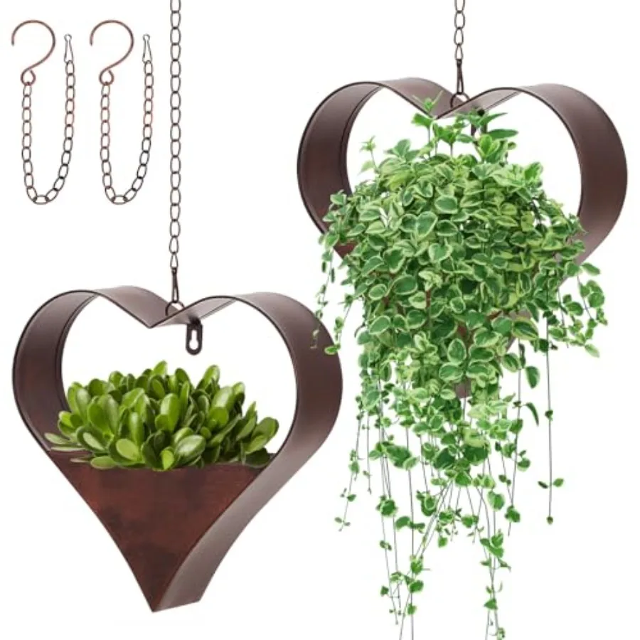 

Металлические подвесные кашпо для растений в форме сердца, для дома и улицы, в деревенском стиле, съемные, с крючками и цепями