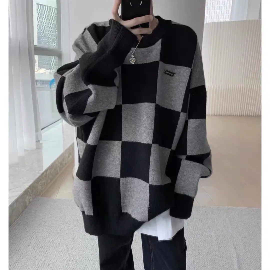 

Bla Plaid Knitwear Men's Autumn Winter Slim Fit Casual Sle High Collar Sweater Polyester Fiber Long Sve Printed Polyester