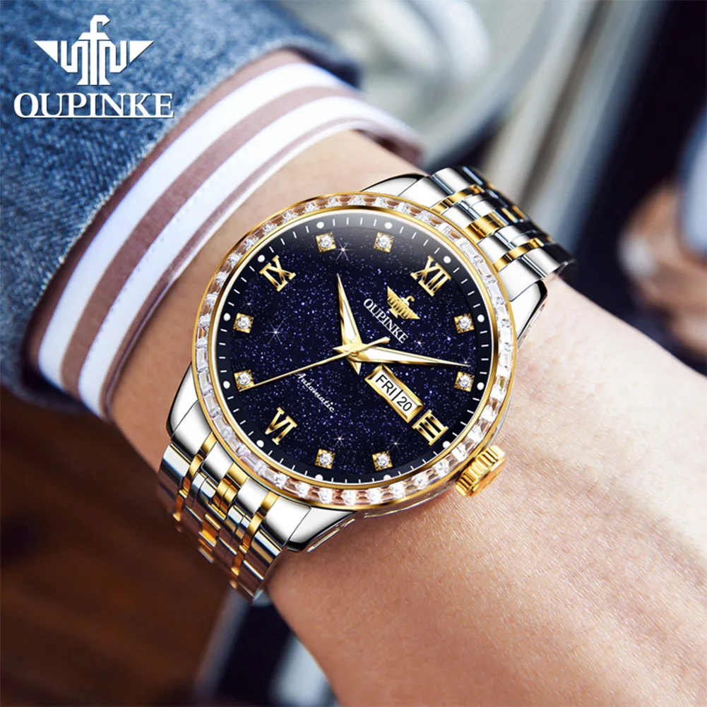 OUPINKE 3258 Orologi Per Uomo Orologio Meccanico Automatico di Lusso 50M Impermeabile Luminoso Acciaio Al Tungsteno Data Orologio Regalo Libero Reloj