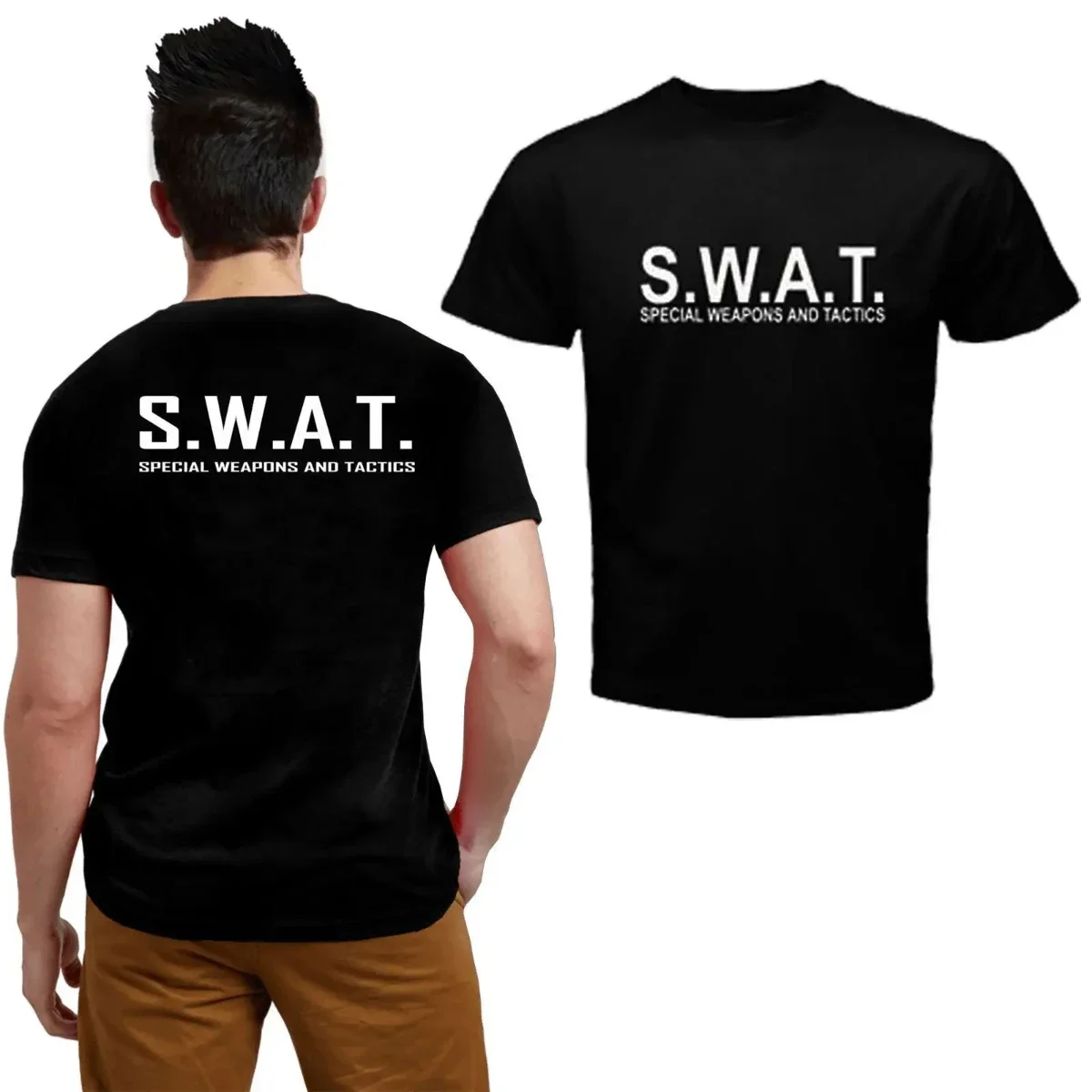 MENS BOYS SWAT T-SHIRTS  MILITARY COPS WEAPONS & TACTICS COMBAT TOPS S-XXL