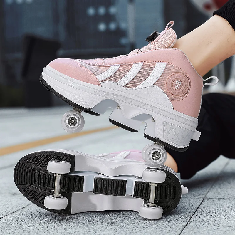 

Deformation Roller Skates Shoes Double Row 4-Wheel Skates Roller Shoes with Wheels Dual-Purpose Roller Sneakers Skateboard Shoes