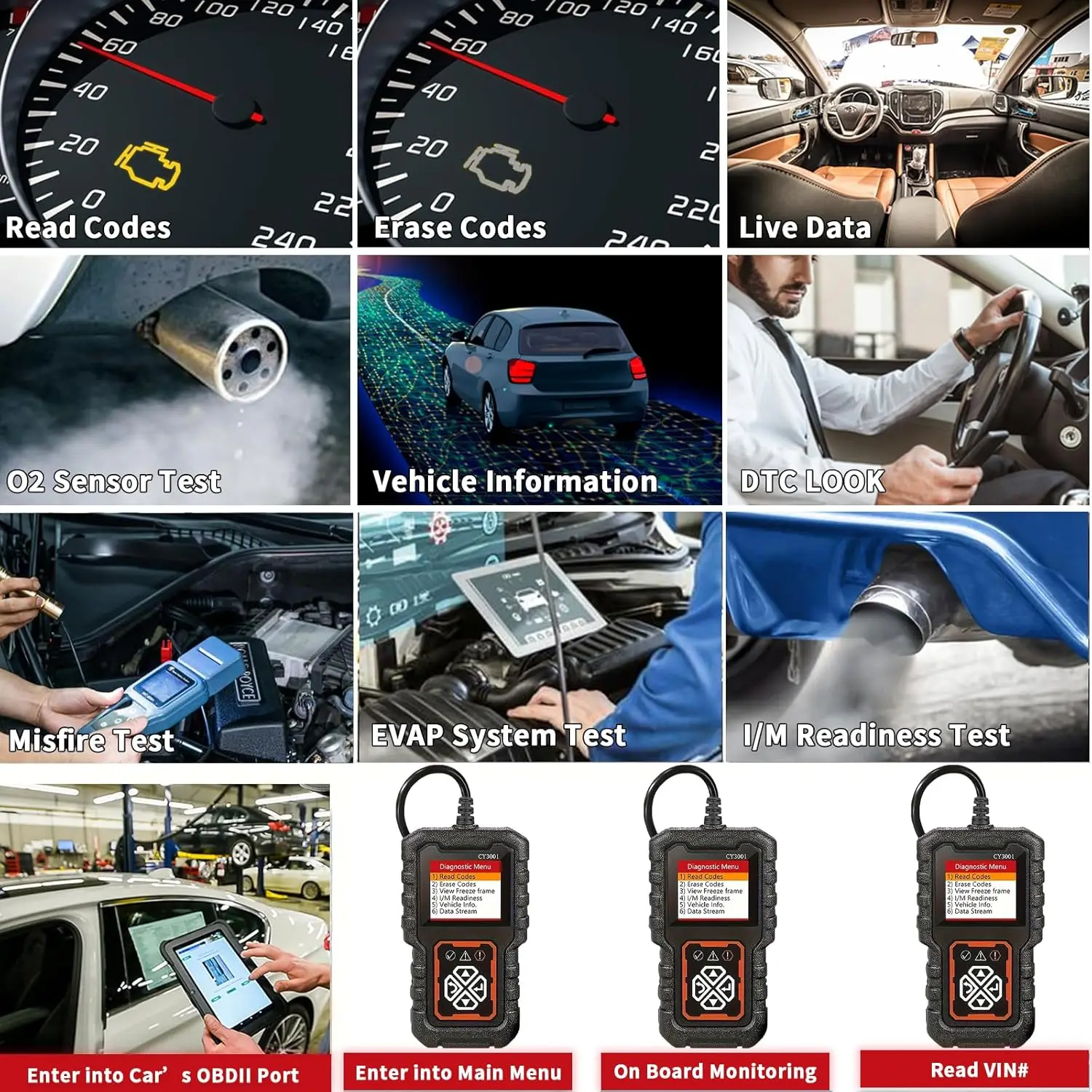 Car OBD2 Code Scanner Diagnostic Scanner Code Reader Erase Engine Fault Code Read Code Erase Code Battery Test Engine Light