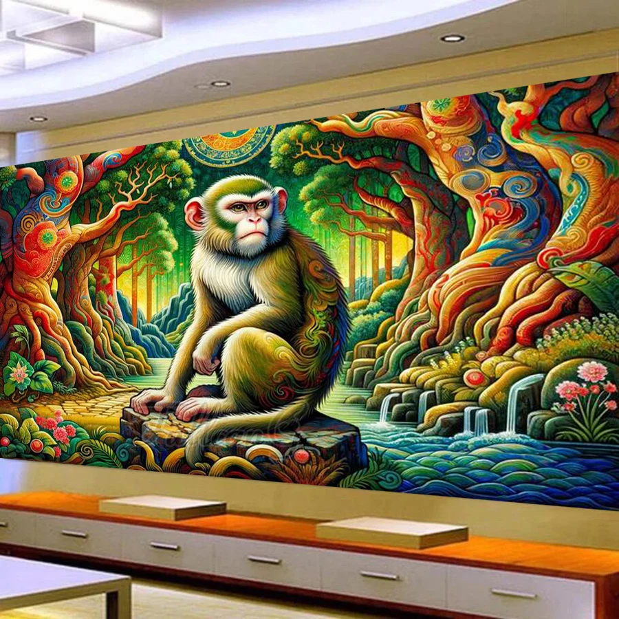 

Diy Diamond Painting Kits Large Size Forest Monkey King Full Rhinestone Drill Wild Animals Mosaic Embroidery Picture Wall Decor