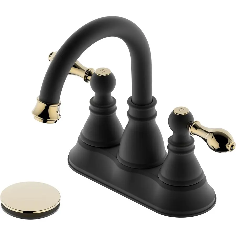 

Смеситель для раковины в ванной комнате с ручкой, 3 отверстия с выдвижным сливом, поворотный излив на 360 градусов, 4-дюймовый смеситель для унитаза с центральной установкой, матовый черный