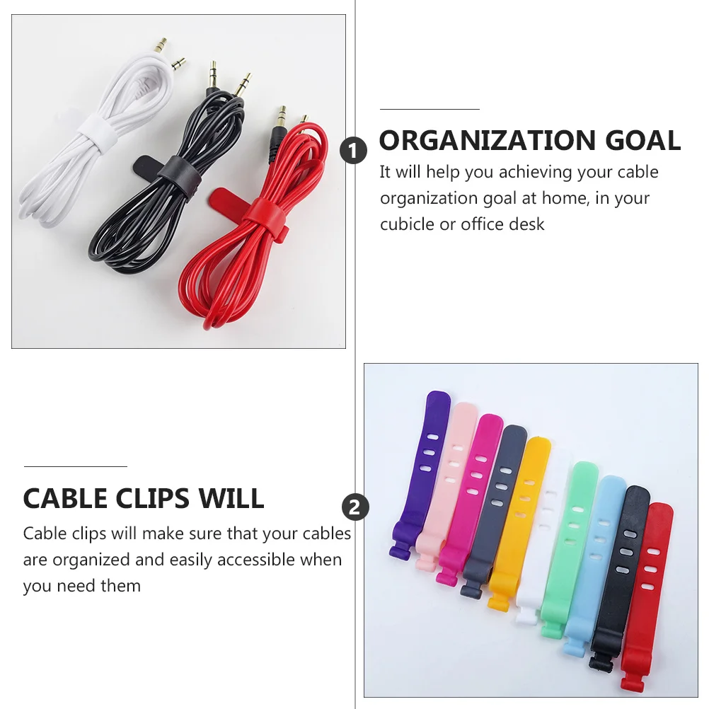 Organizadores de cables de 50 Uds., bridas de gestión de cables ajustables de silicona Premium para soporte de cables de escritorio, correas de sujeción para mantener los cables