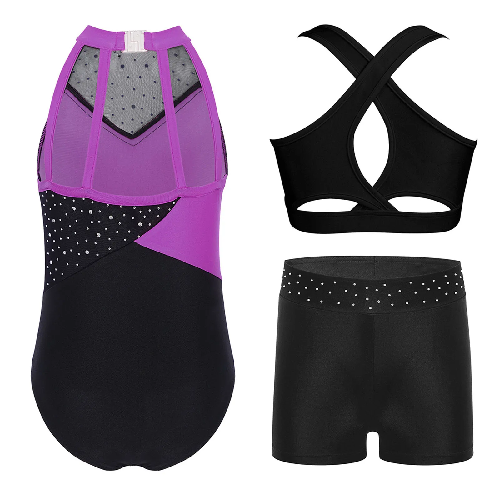 أكمام الباليه الرقص الزي في سن المراهقة فتاة لينة الجمباز يوتار اقتصاص سترة السراويل 3 قطعة ملابس رياضية مجموعة للأطفال الفتيات