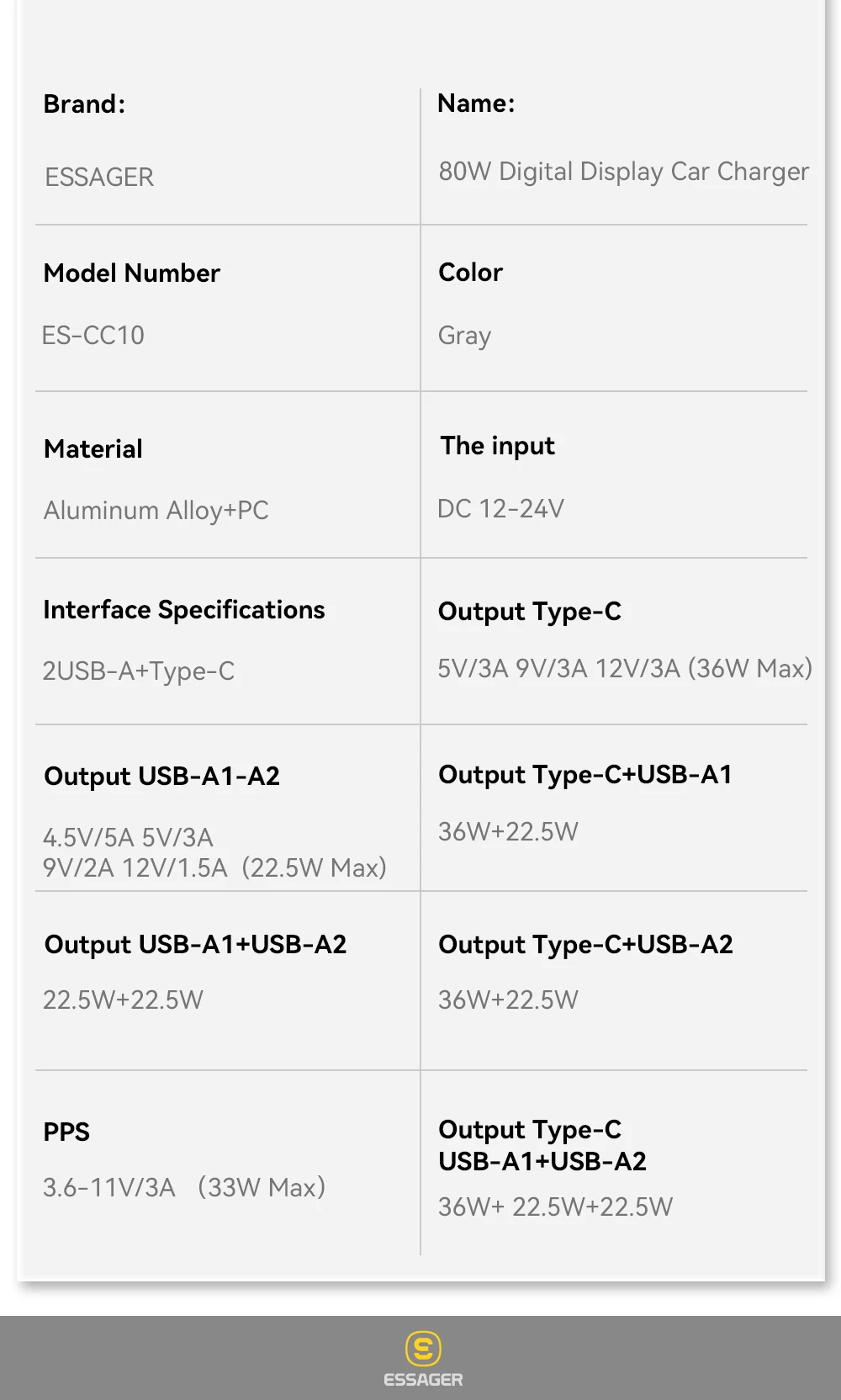 Essage 80W Car Charger USB Type C Dual Port USB Phone Charger PD Fast Charging For iPhone 13 Xiaomi Samsung iPad Laptops Tablets
