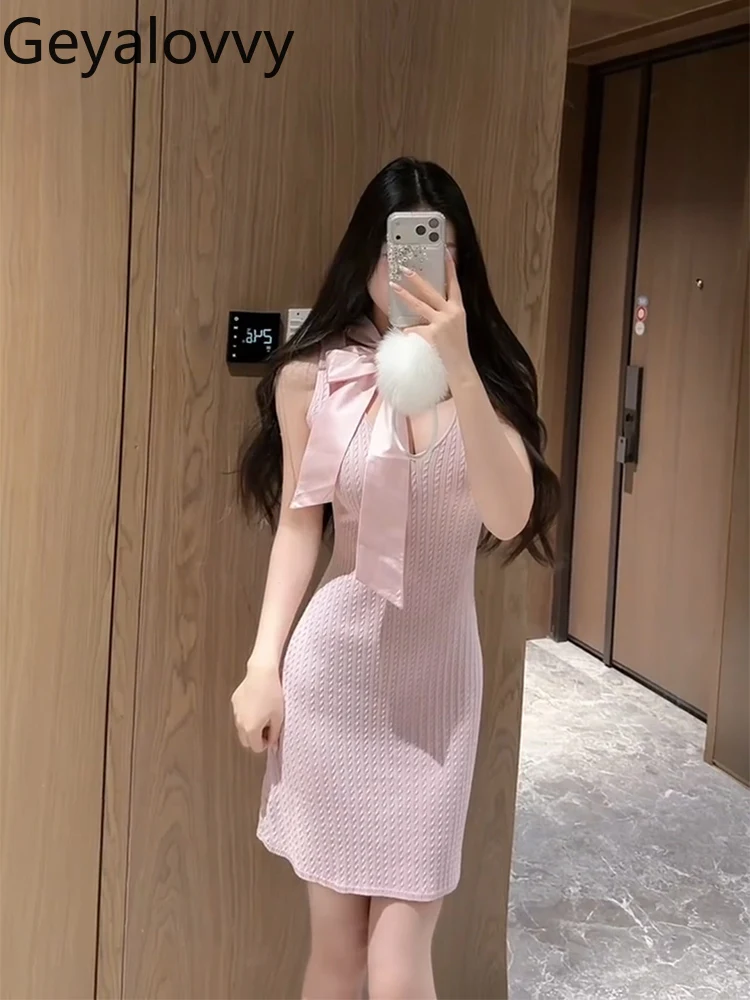 Pure Desire sexy stijl holle strik patchwork vestjurk voor dames herfst winter nieuwe hoge taille slanke mouwloze korte jurk