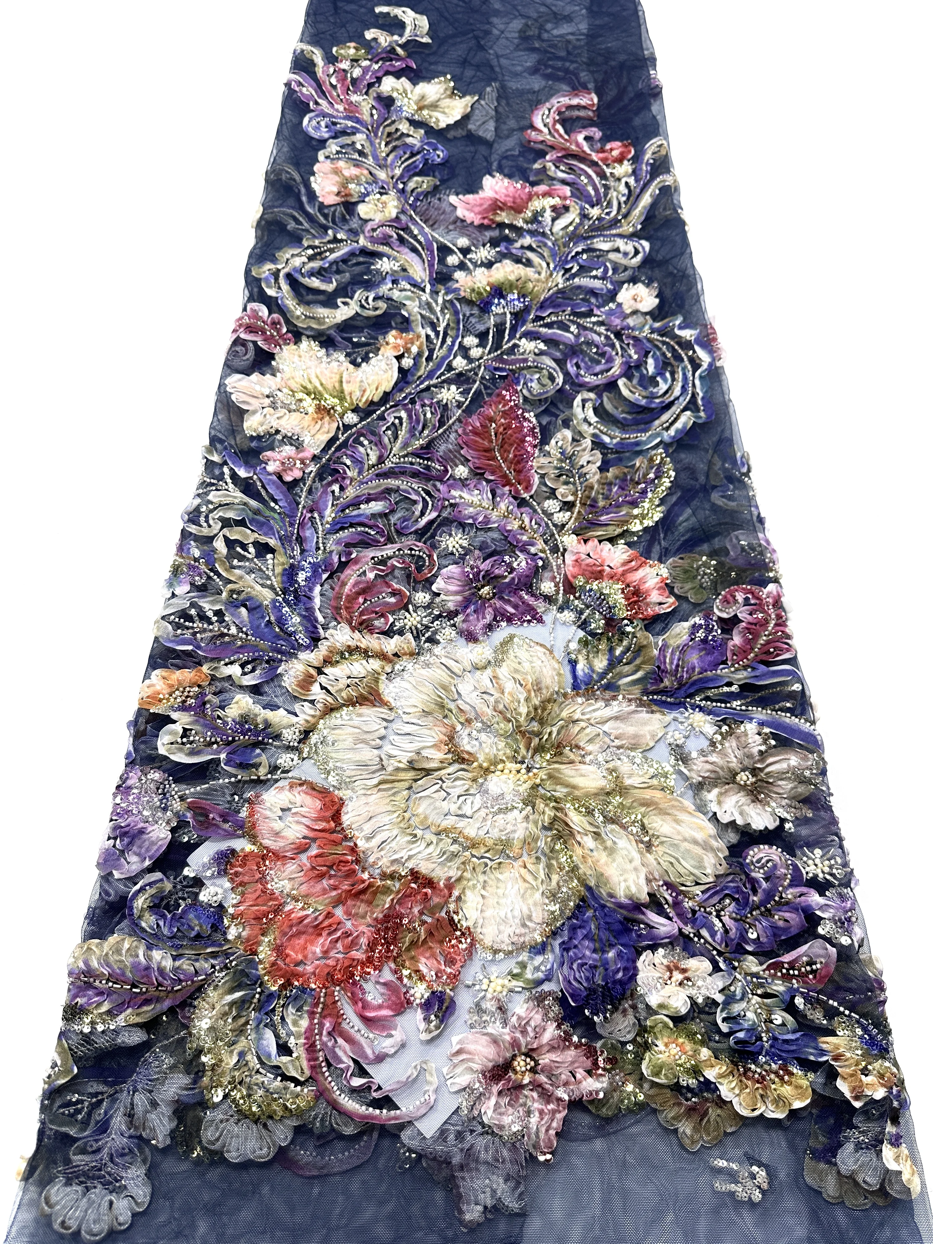 High Quality Handmade 3D Embroidery Net Lace Beads Luxury Fabric for Women's Wedding Dress