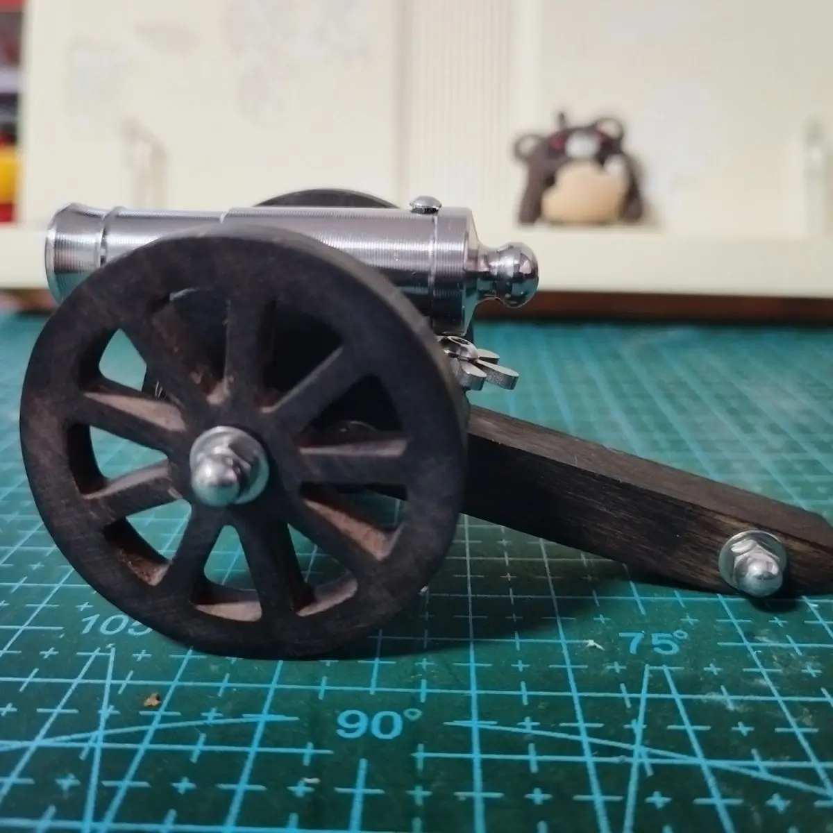 Stainless Steel Mini Napoleon Cannon Model, African Blackwood Carriage, Vintage Home Decor Ornament