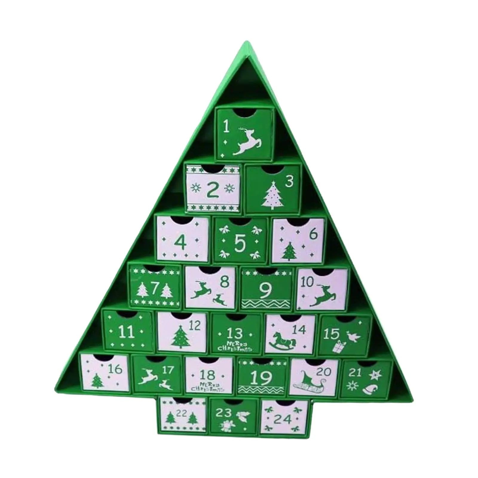 クリスマスを祝う子供たちのための、クリスマスツリー型のオーナメント。サイズは134x146x2インチ。24日間のカウントダウンを記念。