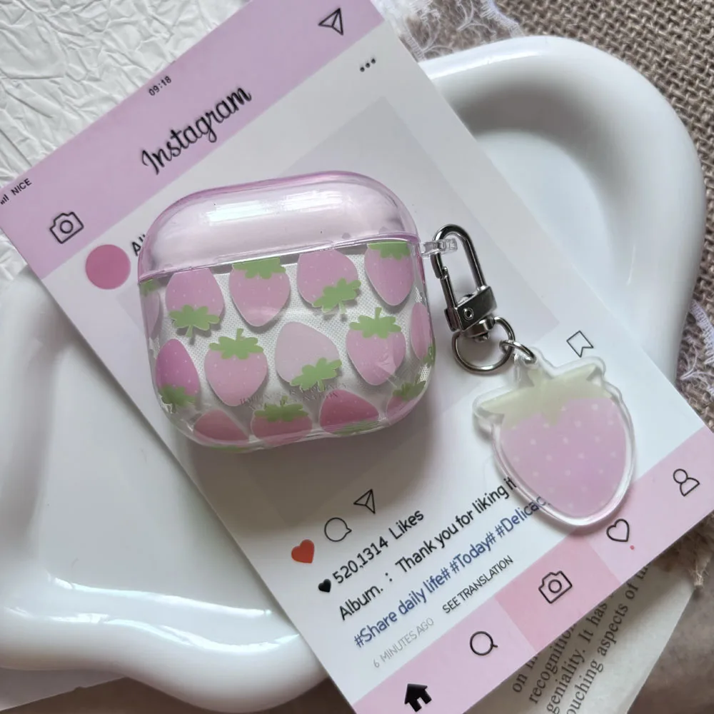 Spring Ins Fresh Pink Strawberry Clear Lovely Soft Silicone Earphone Case For Apple AirPods 1 2 3 4 Pro 3 Pro2 Protection Cover