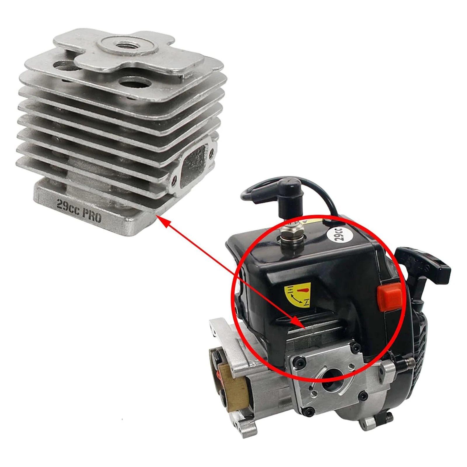 TSRW 29CC RCカー 4ボルトシリンダーヘッド+ピストンキット（リードケースエンジン専用）1/5 RC Hpi Rofun Km Rovan Baja Losi 5t FG GoPed対応