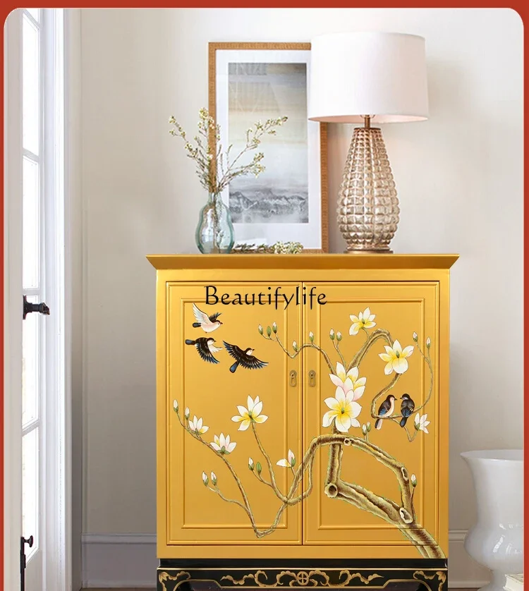 

American retro entrance multi-layer integrated solid wood bucket cabinet new Chinese painted partition cabinet